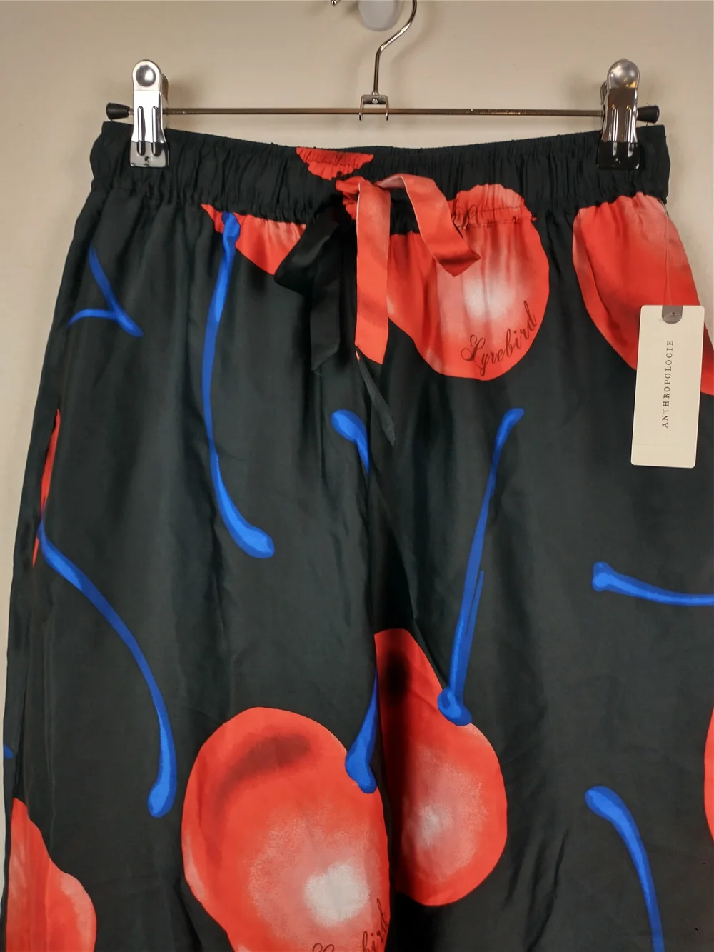 NEW Lyrebird Anthropologie Silky Pajama Pants Womens XXS Black Cherry Print